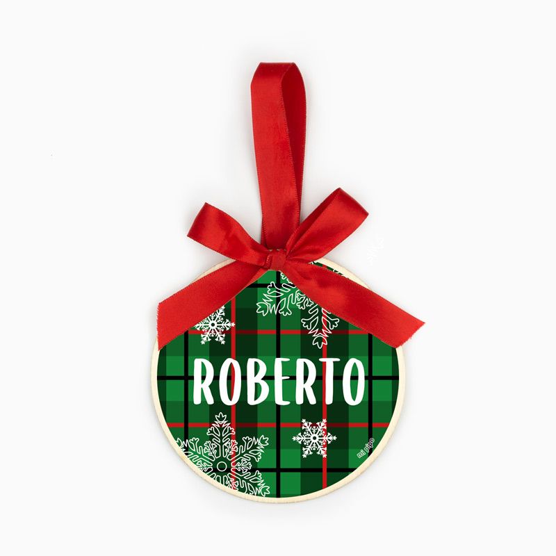 Bola Navidad MADERA Cuadros Rojos o Verdes personalizada - Mikeko