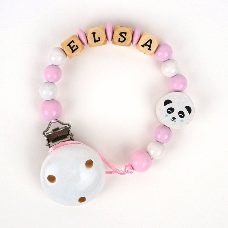 Cadenita de madera personalizada panda rosa - Mikeko