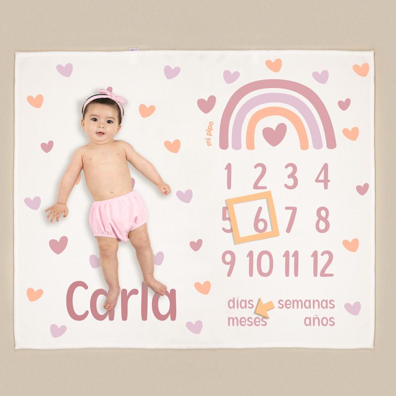 Manta Cumplemes Arcoíris Blush personalizada