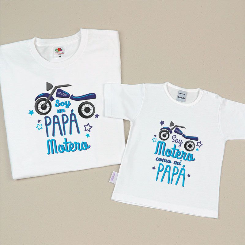 Pack 2 Prendas Camiseta o Sudadera Soy un Papá Motero/Soy Motero como mi Papá