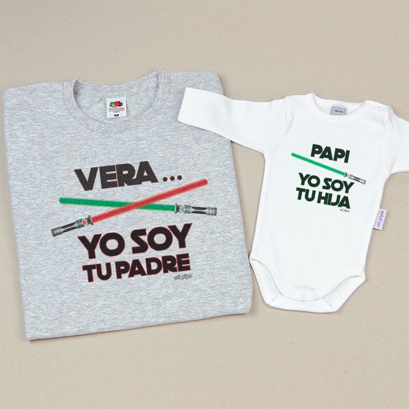 Pack 2 Prendas Personalizadas (nombre niña) Yo soy tu Padre/Papi Yo soy tu Hija espadas láser