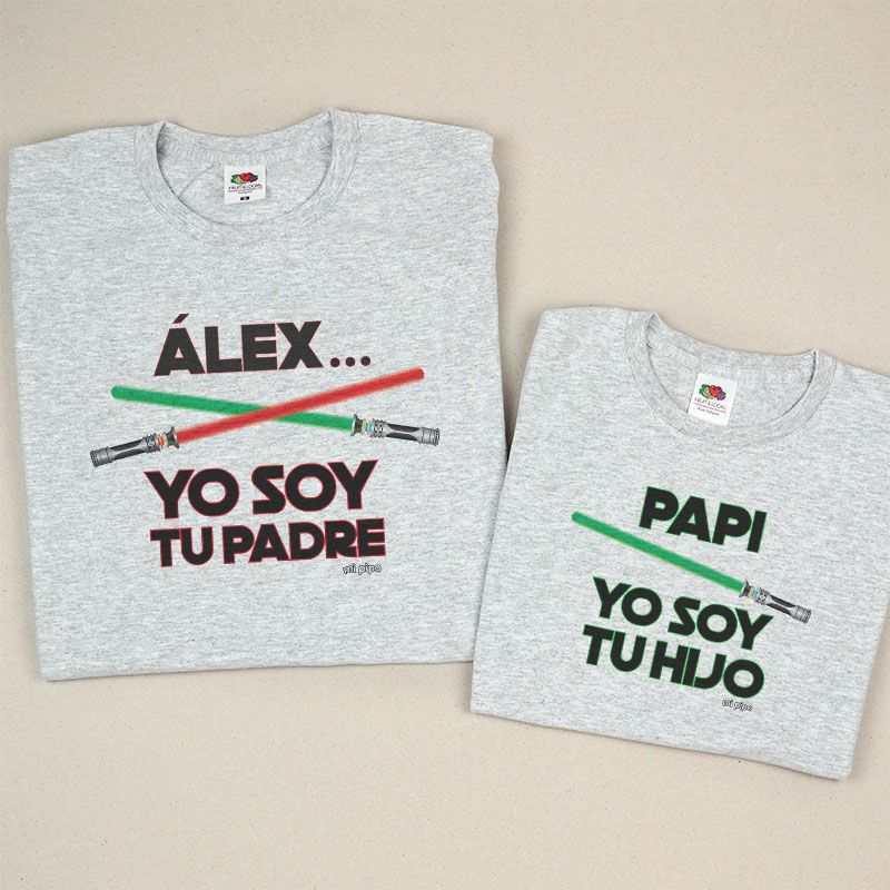 Pack 2 Prendas Personalizadas (nombre niño) Yo soy tu Padre/Papi Yo soy tu Hijo espadas láser