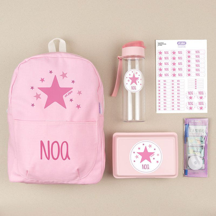 Pack Mi Equipo para el Cole con Mochila Estrella Rosa personalizado + Regalo Marcaprendas