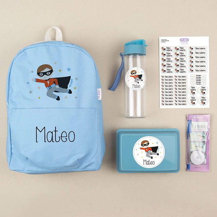 Pack Mi Equipo para el Cole con Mochila Superhéroe personalizado + Regalo Marcaprendas