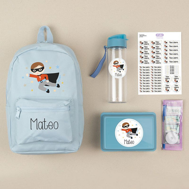 Pack Mi Equipo para el Cole con Mochila Superhéroe personalizado + Regalo Marcaprendas