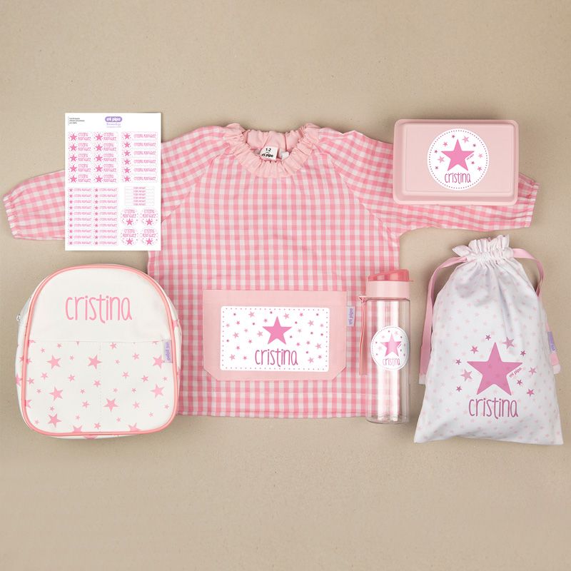 Pack Mi Guarde Estrellas Rosa personalizado + Regalo Cajita porta alimentos