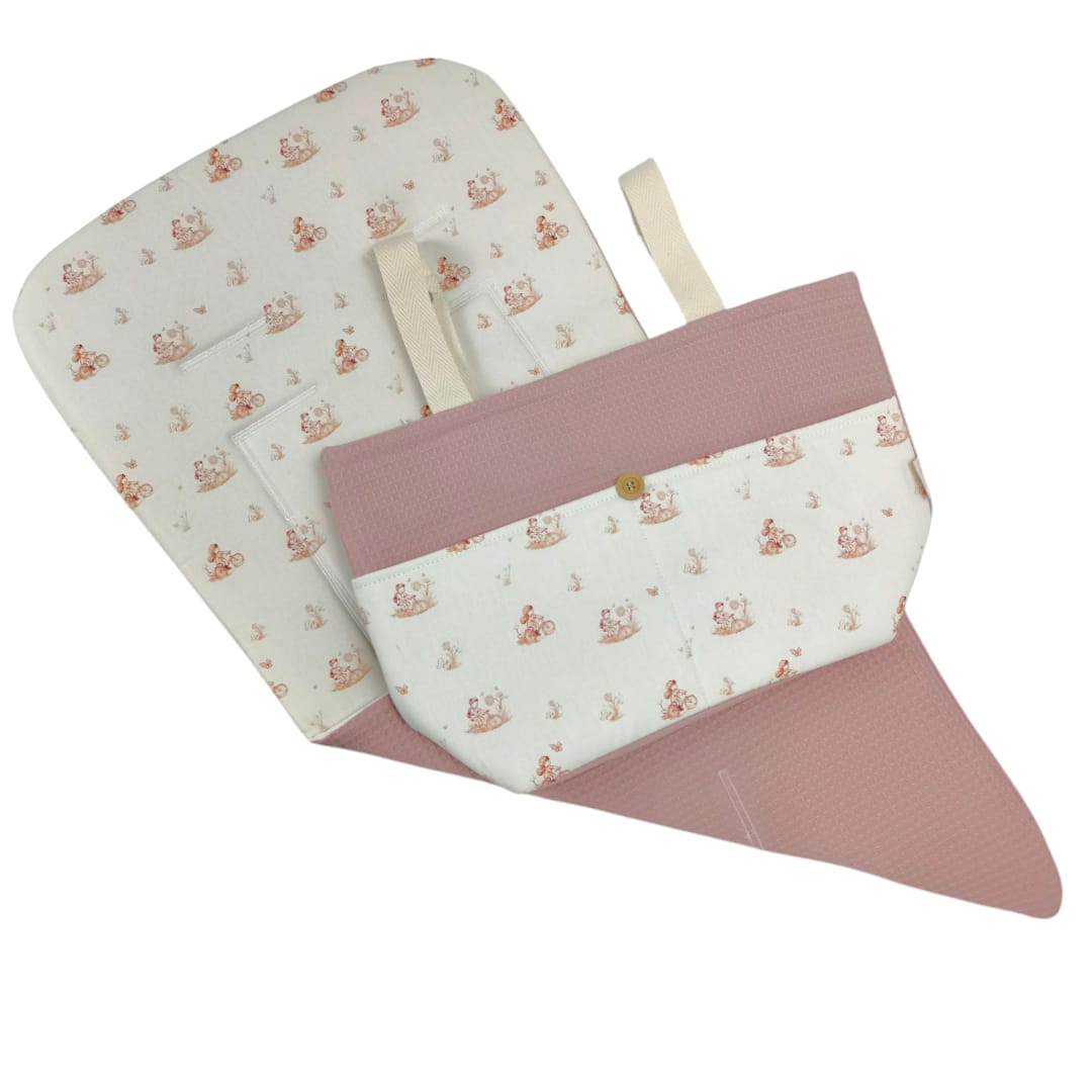 Colchoneta Reversible para silla + Bolso a juego Bicicleta Rosa