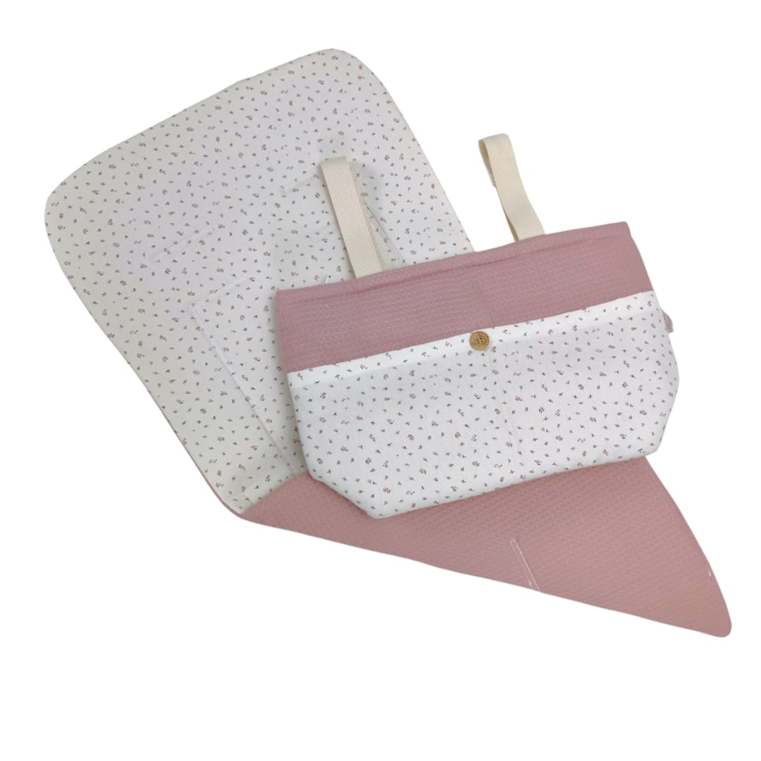 Colchoneta Reversible para silla + Bolso a juego florecitas new rosa