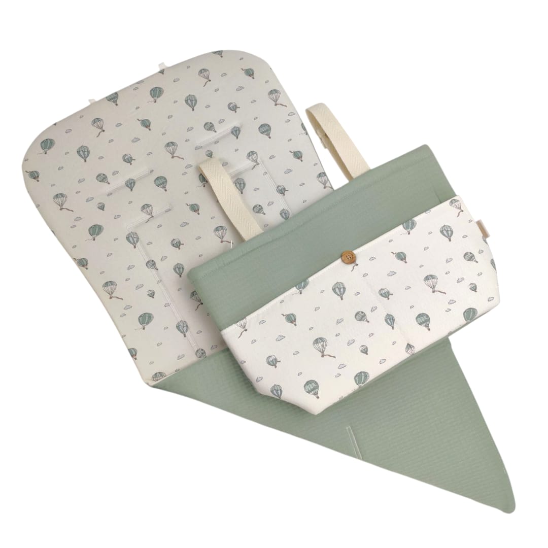 Colchoneta Reversible para silla + Bolso a juego Globo verde mint