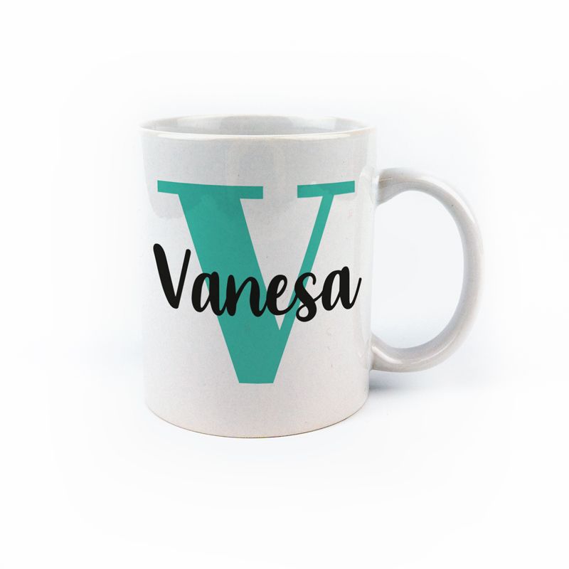 Taza cerámica o plástico Inicial Menta personalizada - Mikeko